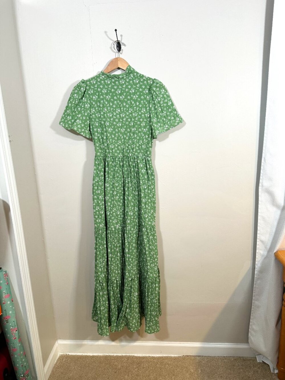 NWOT Polagram Boho Green Floral Maxi Dress Size Small Fairycore Cottagecore - Picture 9 of 11